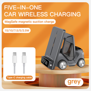 Soporte para Teléfono de Coche con Cargador Inalámbrico, Reloj Despertador para <span class=keywords><strong>Android</strong></span>, iWatch, <span class=keywords><strong>Airpods</strong></span> <span class=keywords><strong>Pro</strong></span>, Diseño de Montacargas, Luz Nocturna, Estación de Carga - Product Image 3
