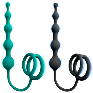 アナルビーズ付きバットプラグ、ペニスリング付き、男女兼用、柔軟なシリコン製前立腺マッサージ器、段階的なデザインのアナルプラグ - Product Image 1