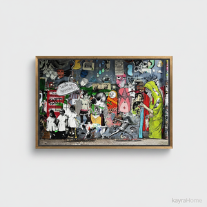 Stylish Abstract Graffiti Printed <b>Canvas</b> Artwork, Banksy Inspired Design,GOLD <b>FRAMED</b> <b>CANVAS</b> - Product Image 2