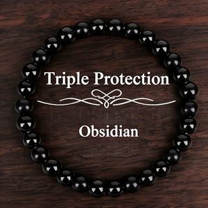 JD GEMS Braccialetto Portafortuna in <span class=keywords><strong>Ossidiana</strong></span> Naturale, Gioiello con Tripla Protezione, Ideale come Regalo per Donne e Uomini - Product Image 1