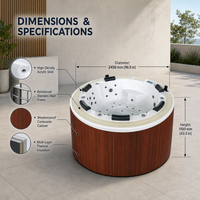 Bain à remous extérieur rond moderne et élégant pour 6 personnes avec jets de massage et hydrothérapie, populaire en Europe pour les villas et les hôtels