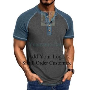 Camisetas Personalizadas de Manga Corta con Botones y Cuello Redondo para Hombre, Camisetas Vintage de Estilo Urbano Extra Grandes Personalizables para Hombre - Product Image 3