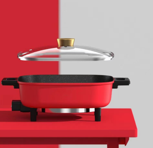 ที่อุ่นอาหารไฟฟ้าทรงสี่เหลี่ยมสีแดง6L หม้อไฟชาบูพร้อมปุ่มควบคุมอุณหภูมิสำหรับใช้ในครัวเรือนและกลางแจ้ง - Product Image 3