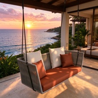 Fauteuil suspendu en rotin PE d'extérieur, canapé moderne 3 places, coussins imperméables à séchage rapide pour villa, hôtel, jardin, terrasse