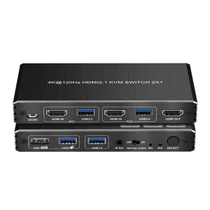 8K 60Hz/4K 120Hz 2 Port HDMI2.1 KVM Switch HDR D-olby Vision USB3.0 HDMI KVM Switcher 2 In 1 Out