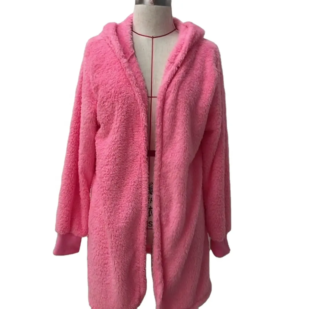 De lana de las mujeres Outwear bolsillos difusa de abierta con capucha de Sherpa chaqueta de Rebeca chaqueta