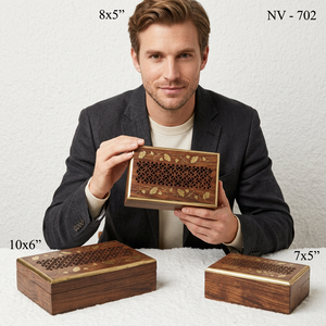 Boîte de rangement rectangulaire en bois faite à la main avec motif floral sculpté en feuille d'or et motif ajouré, plateau de décoration pour la maison - Product Image 5