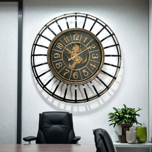 Luxe 24 pouces simple face fer mécanique horloge murale vert <span class=keywords><strong>Vintage</strong></span> carte du monde engrenage Logo personnalisé aiguille pour salon décor - Product Image 6