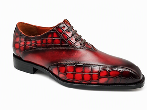 Chaussures Richelieu d'hiver respirantes en cuir gaufré rouge et noir pour hommes, à lacets, avec embout, dégradé, pour le bureau, la carrière et les mariages - Product Image 2