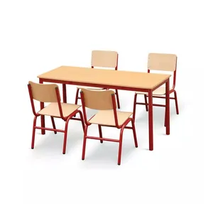 Primary School Furniture 4 People Student Desk And Chair Set With Storage