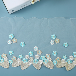 Tela de tul con bordado suave para vestido de muñeca, tejido de encaje de 18 cm de ancho, con hojas doradas de poliéster, 3 D, 2 tonos de colores, dobladillo - Product Image 4