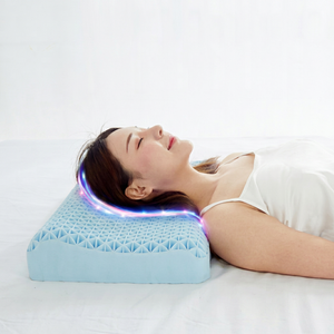 Oreiller ergonomique en mousse à mémoire de forme, bleu uni, soutien du cou, design moderne, housse respirante en TPE, personnalisable - Product Image 1