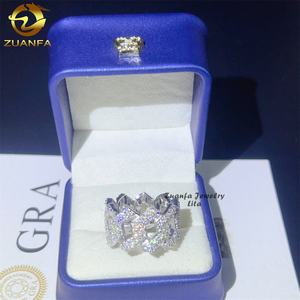 高品質ジュエリーファッションヒップホップ<span class=keywords><strong>2</strong></span>列キューバダイヤモンド925スターリングシルバーモアッサナイトリング - Product Image 2