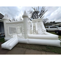 Château gonflable géant blanc pour adultes avec toboggan, idéal pour les fêtes, usage commercial et location, garantie 2 ans