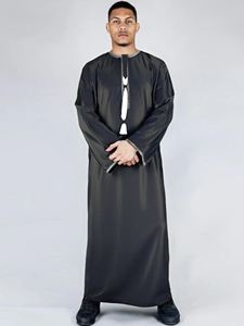 Thobe da Uomo Premium Ricamato con Nappe, Stile <span class=keywords><strong>Arabo</strong></span> Saudita, Abito Islamico Tradizionale Omani Kandura Jalabiya - Product Image 5