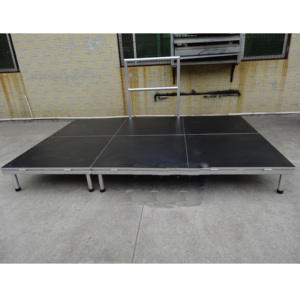 <b>Rail</b> Aluminum Height Adjustable Mobile Performance Stage with Wood Frame Non-Slip Surface Easy Assembly - Product Image 1