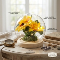 Cloche en verre borosilicate avec base, idéale pour les fleurs, veilleuse LED, cadeau d'anniversaire ou de Saint-Valentin