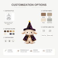 Peluche de mouton agneau d'Halloween personnalisée, jouet en peluche doux, poupée magique sorcière avec chapeau et cape étoilée, décoration, faible MOQ, support OEM ODM