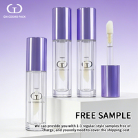 Tube de brillant à lèvres vide en PETG transparent, violet mat, électroplaqué, avec brosse moelleuse à filetage de précision, logo personnalisé, OEM, vente en gros, en vrac
