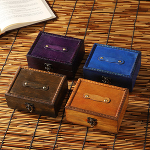 Retro Wooden Storage Box Solid Color <b>Sliding</b> Cover For Home Decor And Photography Props - Product Image 4