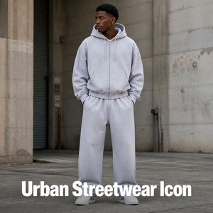 Ensemble sweat à capuche et pantalon de survêtement OEM personnalisé 450 g/m² – Survêtement streetwear ample et oversize pour hommes et femmes – Fabricant de tenues de sport - Product Image 5