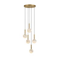 Lustre suspendu long à 5 têtes en albâtre naturel, éclairage incandescent CRI 90, durée de vie de 50 000 heures, en laiton, pour plafond