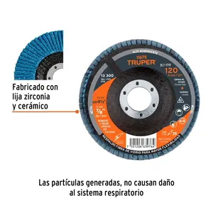 Paquete de 5 Discos Laminados de 4-1/2'', Grano 120, Centro de 7/8'', Fibra, TRUPER - Product Image 3