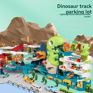 Jouet de <span class=keywords><strong>voiture</strong></span> d'aventure, <span class=keywords><strong>garage</strong></span> pour voitures, jouet de course de dinosaures, piste de course, rampe, parking pour garçons avec 6 mini voitures - Product Image 2