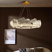 Lustre créatif en forme de feuille de lotus dorée pour salon, salle à manger, villa, hôtel, fleurs, mode, acrylique, LED, suspension