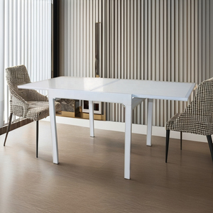 <span class=keywords><strong>Mesa</strong></span> de <span class=keywords><strong>comedor</strong></span> de diseño moderno con tapa de vidrio templado <span class=keywords><strong>y</strong></span> marco de <span class=keywords><strong>acero</strong></span> con extensión telescópica para cocina, sala de estar u oficina - Product Image 2