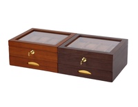 Luxe Bois Laqué Noyer Teck Placage Montre Bijoux Lunettes Affichage Boîte De Rangement Organisateur Avec Tiroir