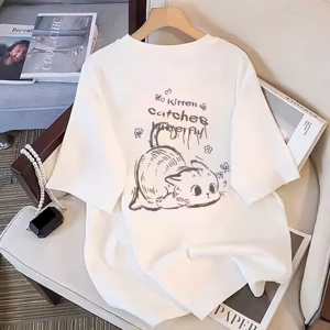 <span class=keywords><strong>T</strong></span>-<span class=keywords><strong>shirt</strong></span> en coton pour <span class=keywords><strong>femme</strong></span> 2026, imprimé tendance, col rond, manches courtes, 200 grammes, doux, ample et oversize - Product Image 3