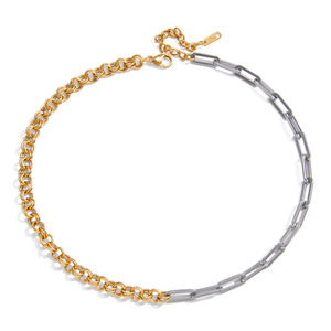 Collar de acero inoxidable con bloques de color y diseño geométrico asimétrico, joyería de uso diario para mujer. - Product Image 5