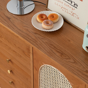 Cocoa <b>Sideboard</b> Solid Cherry Wood Rattan Cabinet Nordic Style <b>Storage</b> Cabinet For Dining Room - Product Image 3