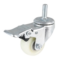 Roue de meuble blanche de qualité Rotation à 360 degrés Filetage M8 Roulette en plastique à double frein Roulettes à vis en nylon