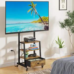 Meuble TV moderne <span class=keywords><strong>en</strong></span> bois avec roulettes et tiroir <span class=keywords><strong>en</strong></span> tissu, centre de divertissement pour salon avec prise de courant, idéal pour usage commercial - Product Image 4