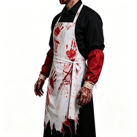 Herren Blutiger Metzger-Kostüm Halloween Horror-Party-Outfit Blutiger Handabdruck Zerlumpte Schürze Cosplay-Anzug