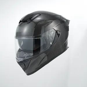 DOT 표준 성인 안전 헬멧 탄소 섬유 풀 페이스 더블 바이저 오토바이 헬멧 큰 스포일러