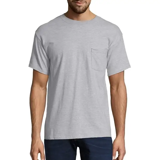 plain no brand t-shirt organic customization Men's Authentic Short Sleeve Pocket Tee plus size men's t-shirts