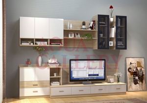 Meuble TV moderne pour salon, finition mélamine personnalisée, meuble fonctionnel en bois, armoire et étagère - Product Image 3