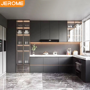 Set Completo di Mobili da <span class=keywords><strong>Cucina</strong></span> in Alluminio Nero con <span class=keywords><strong>Ante</strong></span> in Vetro, Telaio in Profilati di Alluminio Pronto <span class=keywords><strong>per</strong></span> il Montaggio - Product Image 1