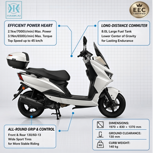 <span class=keywords><strong>Scooter</strong></span> à essence EURO5 <span class=keywords><strong>50cc</strong></span> pour adultes, cyclomoteur refroidi par eau, 4 temps, monocylindre, injection électronique BOSCH, démarrage sans clé, frein EBS, moteur arrière 2,1 kW - Product Image 2