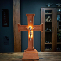 Veilleuse Croix Chrétienne Premium en Bois Jésus Crucifix Lumière d'Ambiance LED Décoration Artistique pour Maison Église Sans Fil pour Décoration de Chambre