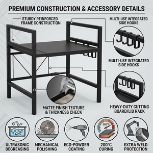 Factory Direct OEM Heavy Duty Metal Microwave Oven Rack Countertop <strong>Kitchen</strong> Storage <strong>Shelf</strong> with Hooks for <strong>Small</strong> Appliances - Product Image 5