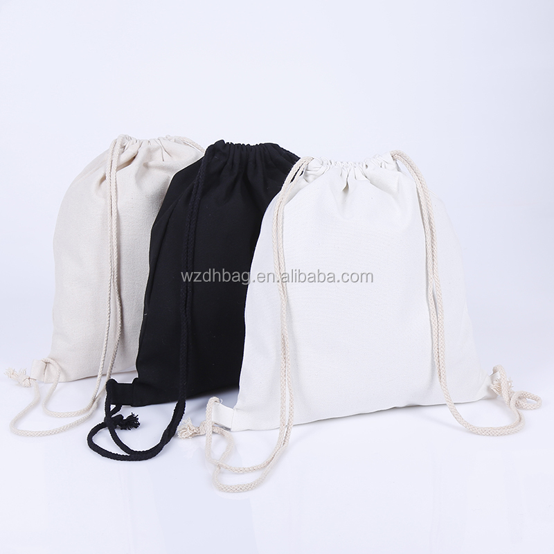 Low MOQ Reusable Canvas cotton Drawstring Backpack Shopping Tote Bag Promotion