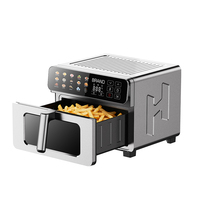 Friteuse à air numérique en acier inoxydable avec écran tactile, fenêtre visible, grill sans huile, design carré, économe en énergie pour usage domestique
