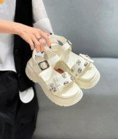 Nouvelles chaussures pour femmes à boucle carrée en strass, avec double bride, semelle épaisse, design polyvalent et antidérapant