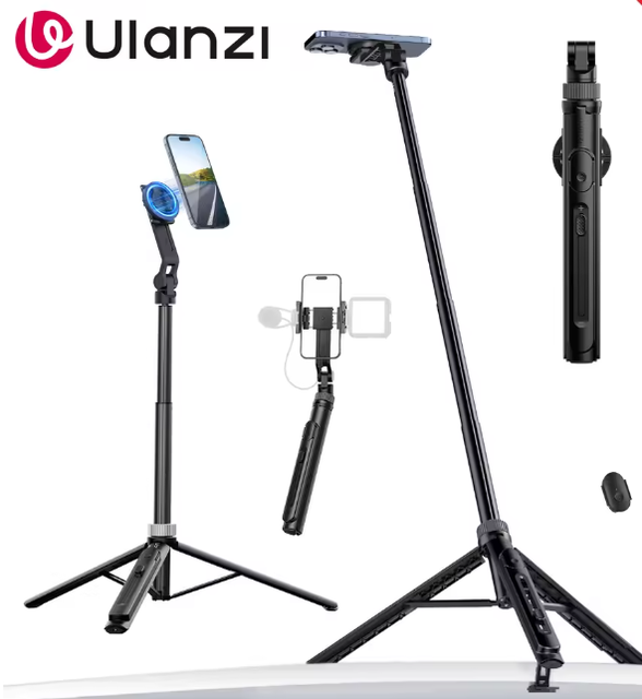 Ulanzi TT88 Selfie Stick Vlog Tripod Overhead Phone Mount Magnetic Clip-in Dual Cold Shoe 33-144cm 30m for 335g