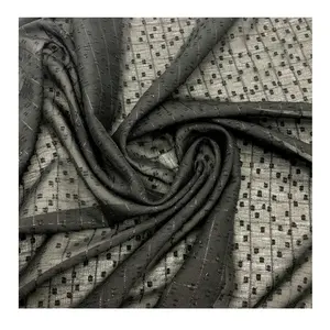 Black Polyester Gold Yarn Jacquard Transparent Metallic Chiffon Fabric