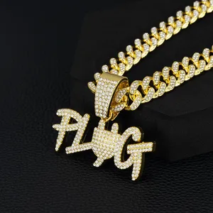 18K Gold Plated Zinc Alloy Fully Iced Out Trendy <strong>PLUG</strong> Pendant Hip Hop <strong>Plug</strong> Design Letter Charm for Cuban Link <strong>Chain</strong> - Product Image 3